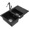 MEXEN/S - Gaspar granitový dřez 1.5 s odkapávačem včetně baterie Flora, černá 6507-77-670401-07