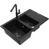 MEXEN/S - Gaspar granitový dřez 1.5 s odkapávačem včetně baterie Flora, černá 6507-77-670401-70-B