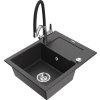 MEXEN/S - Enzo granitový dřez s odkapávačem včetně baterie Duo, černá kropenatá 6506-76-671701-07