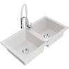 MEXEN/S - Mario granitový dřez 2-bowl včetně baterie Aster, bílá 6504-20-73450-02