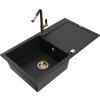 MEXEN/S - Leo granitový dřez 1 s odkapávačem včetně baterie Flora, černá 6501-77-670401-57-G