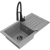 MEXEN/S - Pablo granitový dřez 1 s odkapávačem včetně baterie Aster, šedá 6510-71-73450-70-B