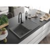MEXEN/S - Bruno granitový dřez s odkapávačem včetně baterie Aster, šedá 6513-71-73450-70-B