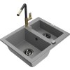 MEXEN/S - Carlos granitový dřez 1.5 včetně baterie Flora, šedá 6518-71-670401-57-B