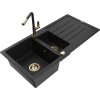 MEXEN/S - Andres granitový dřez s odkapávačem včetně baterie Flora, černá 6515-77-670401-57-G