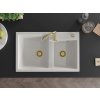 MEXEN/S - Tomas granitový dřez 2-bowl 800x500 mm, bílá, + zlatý sifon 6516802000-20-G