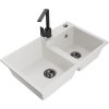 MEXEN/S - Tomas granitový dřez 2-bowl včetně baterie Rita, bílá 6516-20-670300-70