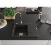 MEXEN/S - Ben granitový dřez 1 s odkapávačem levý 600 x 500 mm, černá, sifon zlatá 6522605000-77-G