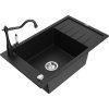 MEXEN/S - Elias granitový dřez 1-miska s odkapávačem včetně baterie Carla, černá 6511-77-670700-70