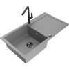 MEXEN/S - Leo granitový dřez 1 s odkapávačem včetně baterie Flora, šedá 6501-71-670401-70-B