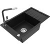 MEXEN/S - Elias granitový dřez 1 s odkapávačem včetně baterie Flora, černá 6511-77-670401-07