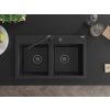 MEXEN/S - Hektor granitový dřez 2-bowl 800 x 480 mm, černá/stříbrná metalik, černý sifon 6521802000-73-B
