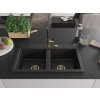 MEXEN/S - Hektor granitový dřez 2-bowl 800 x 480 mm, černá/stříbrná metalik, zlatý sifon 6521802000-73-G