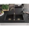 MEXEN/S - Mario granitový dřez 2-bowly 820 x 436 mm, černý, zlatý sifon 6504822000-77-G
