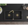 MEXEN/S - Mario granitový dřez 2-bowly 820 x 436 mm, černý, zlatý sifon 6504822000-77-G