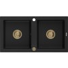 MEXEN/S - Mario granitový dřez 2-bowly 820 x 436 mm, černý, zlatý sifon 6504822000-77-G