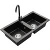 MEXEN/S - Mario granitový dřez 2-bowl včetně baterie Telma, černá 6504-77-670200-70