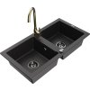 MEXEN/S - Mario granitový dřez 2-bowl včetně baterie Telma, černá 6504-77-670200-50-B
