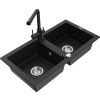 MEXEN/S - Mario granitový dřez 2-bowl včetně baterie Duero, černá 6504-77-671600-70