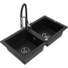 MEXEN/S - Mario granitový dřez 2-bowl včetně baterie Aster, černá 6504-77-73450-07-B