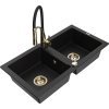 MEXEN/S - Mario granitový dřez 2-bowl včetně baterie Aster, černá 6504-77-73450-57-G
