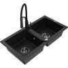 MEXEN/S - Mario granitový dřez 2-bowl včetně baterie Aster, černá 6504-77-73450-70-B