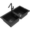 MEXEN/S - Mario granitový dřez 2-bowl včetně baterie Flora, černá 6504-77-670401-70-B