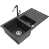MEXEN/S - Matias granitový dřez 1.5 s odkapávačem včetně baterie Flora, černá kropenatá 6502-76-670401-08