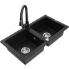 MEXEN/S - Mario granitový dřez 2-bowl včetně baterie Elia, černá 6504-77-670101-70