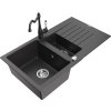 MEXEN/S - Matias granitový dřez 1.5 s odkapávačem včetně baterie Carla, černá kropenatá 6502-76-670700-76