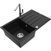 MEXEN/S - Bruno granitový dřez 1 s odkapávačem včetně baterie Flora, černá 6513-77-670401-00