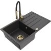 MEXEN/S - Bruno granitový dřez s odkapávačem včetně baterie Aster, černá kropenatá 6513-76-73450-57-G