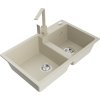 MEXEN/S - Tomas granitový dřez 2-bowl včetně baterie Rita, béžová 6516-69-670300-69