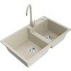 MEXEN/S - Tomas granitový dřez 2-bowl včetně baterie Telma, béžová 6516-69-670200-69