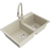 MEXEN/S - Tomas granitový dřez 2-bowl včetně baterie Elia, béžová 6516-69-670101-69
