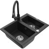 MEXEN/S - Carlos granitový dřez 1.5 včetně baterie Elia, černá/stříbrná metalik 6518-73-670101-70