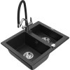 MEXEN/S - Carlos granitový dřez 1.5 včetně baterie Duo, černá/stříbrná metalik 6518-73-671701-07