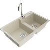 MEXEN/S - Tomas granitový dřez 2-bowl včetně baterie Telma, béžová 6516-69-670200-00