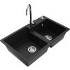 MEXEN/S - Tomas granitový dřez 2-bowl včetně baterie Telma, černá 6516-77-670200-00