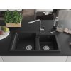 MEXEN/S - Tomas granitový dřez 2-bowl včetně baterie Flora, černá 6516-77-670401-00