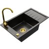 MEXEN/S - Elias granitový dřez 1 s odkapávačem včetně baterie Telma, černá/zlatý 6511-75-670200-50