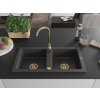 MEXEN/S - Mario granitový dřez 2-bowl 820x436 mm, černá kropenatá,+ zlatý sifon 6504822000-76-G