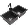 MEXEN/S - Mario granitový dřez 2-bowly včetně baterie Rita, černý kropenatý 6504-76-670300-70