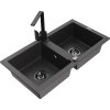 MEXEN/S - Mario granitový dřez 2-bowly včetně baterie Rita, černý kropenatý 6504-76-670300-70-B