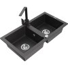 MEXEN/S - Mario granitový dřez 2-bowly včetně baterie Rita, černý kropenatý 6504-76-670300-76