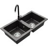 MEXEN/S - Mario granitový dřez 2-bowl včetně baterie Telma, černá kropenatý 6504-76-670200-76