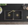 MEXEN/S - Mario granitový dřez 2-bowl včetně baterie Carla, černá kropenatá 6504-76-670700-50