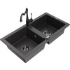 MEXEN/S - Mario granitový dřez 2-bowl včetně baterie Carla, černá kropenatá 6504-76-670700-70-B