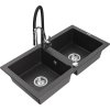 MEXEN/S - Mario granitový dřez 2-bowl včetně baterie Aster, černá kropenatá 6504-76-73450-07