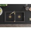 MEXEN/S - Mario granitový dřez 2-bowl včetně baterie Aster, černá kropenatá 6504-76-73450-57-G
